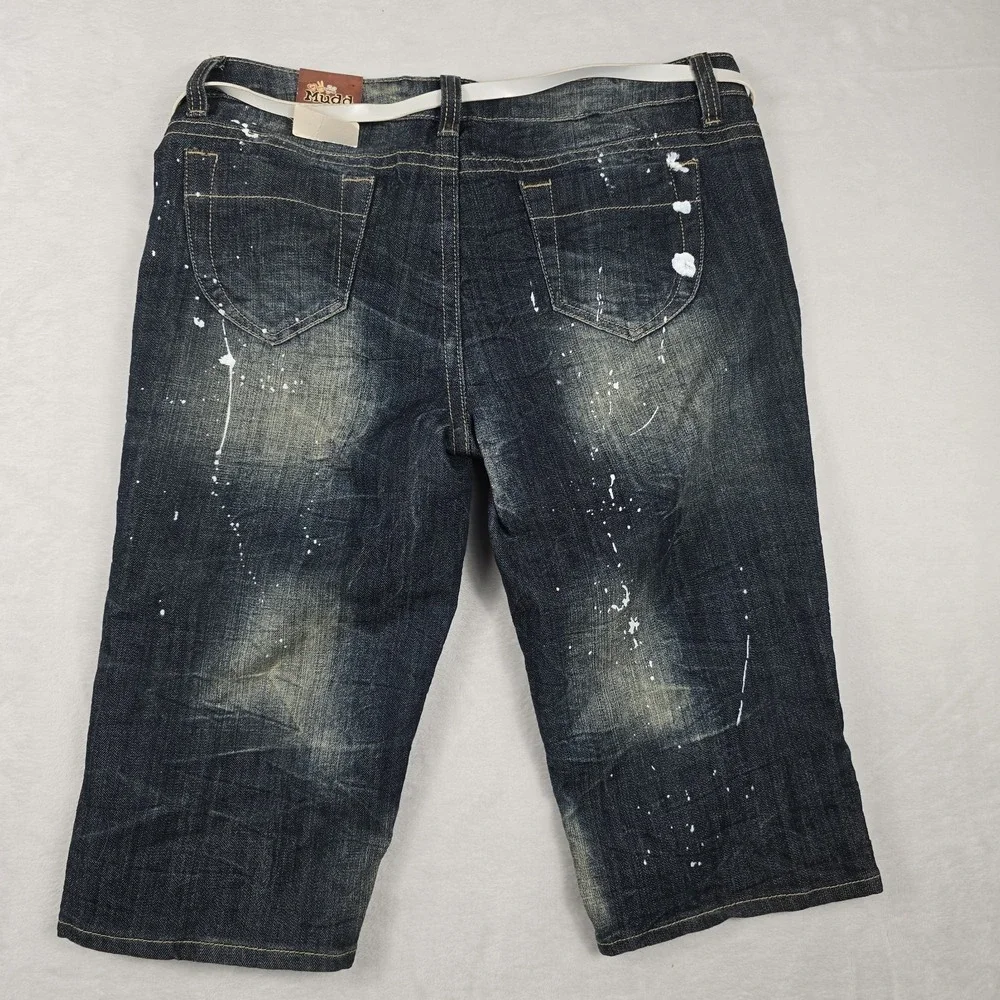 Mudd Girls Size 13 Dark Wash Paint Splatter Capri Bermuda Denim Jeans with Belt